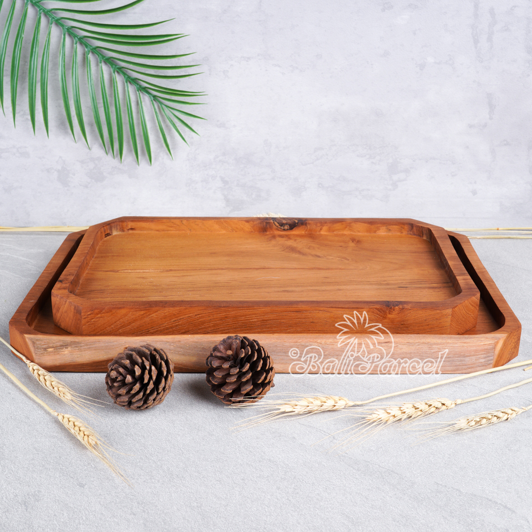 Wooden Plate, Hand Carved From Teak Wood, Finishing With Olive Oil.