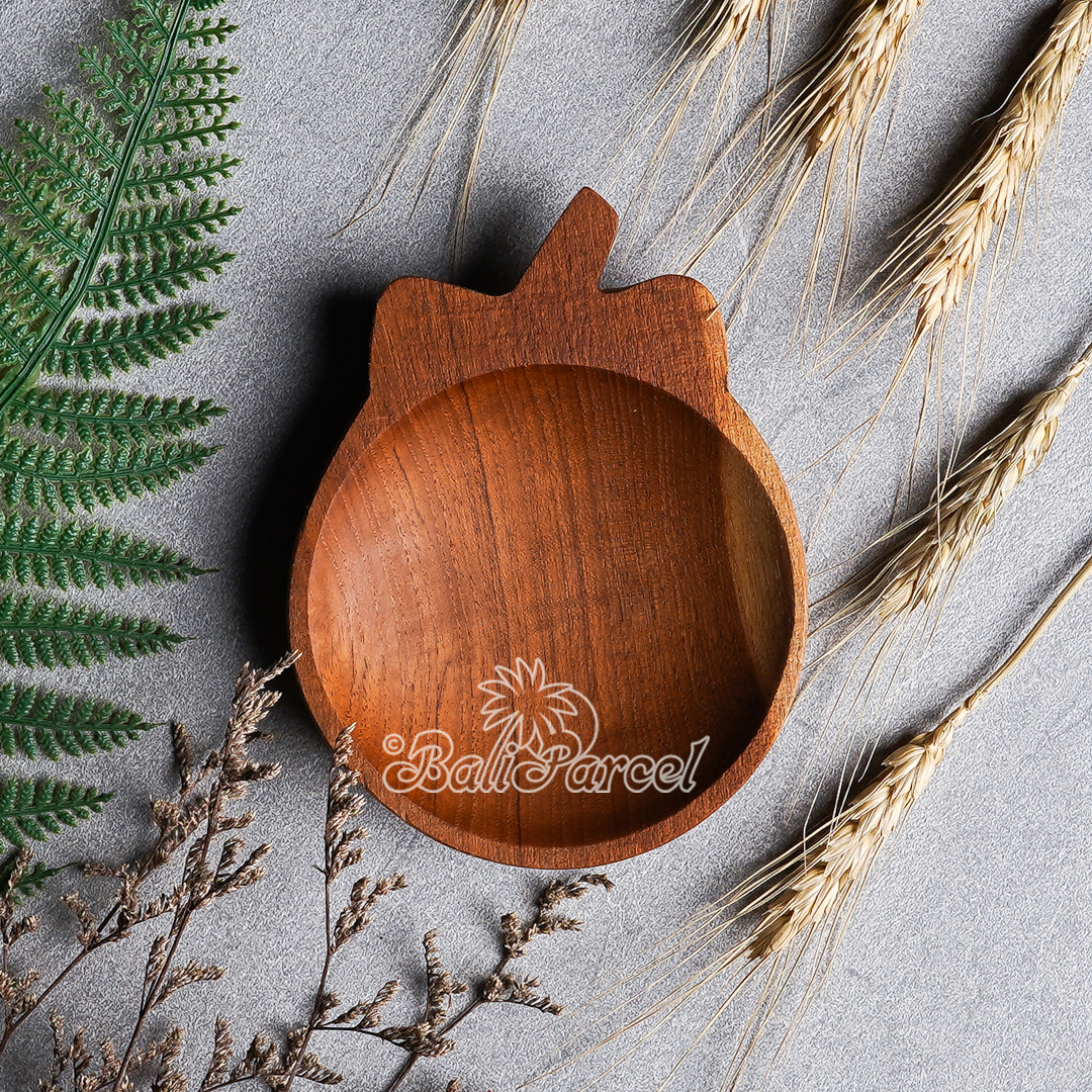 Wooden Plate, Hand Carved From Teak Wood, Finishing With Olive Oil.
