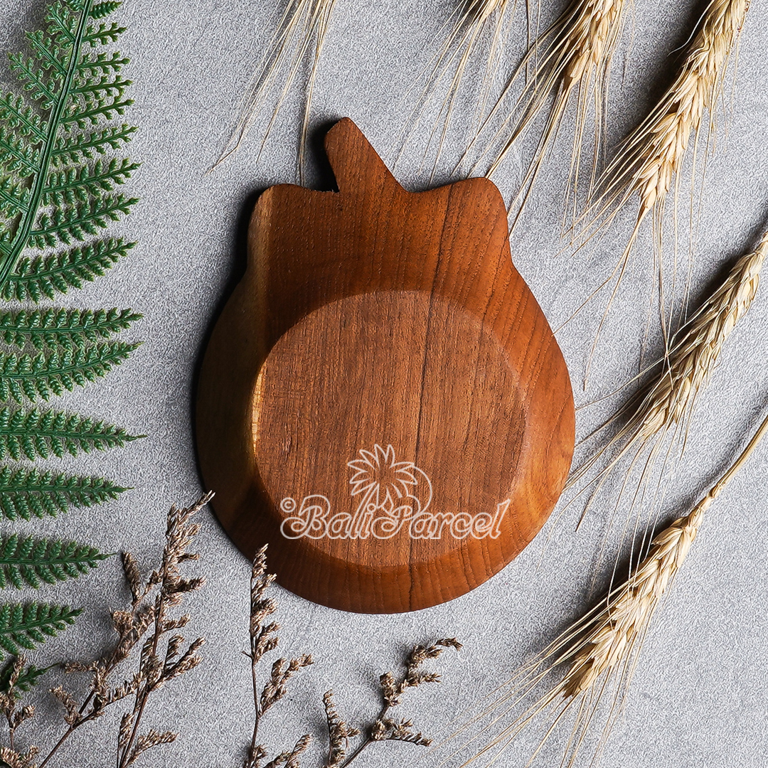 Wooden Plate, Hand Carved From Teak Wood, Finishing With Olive Oil.