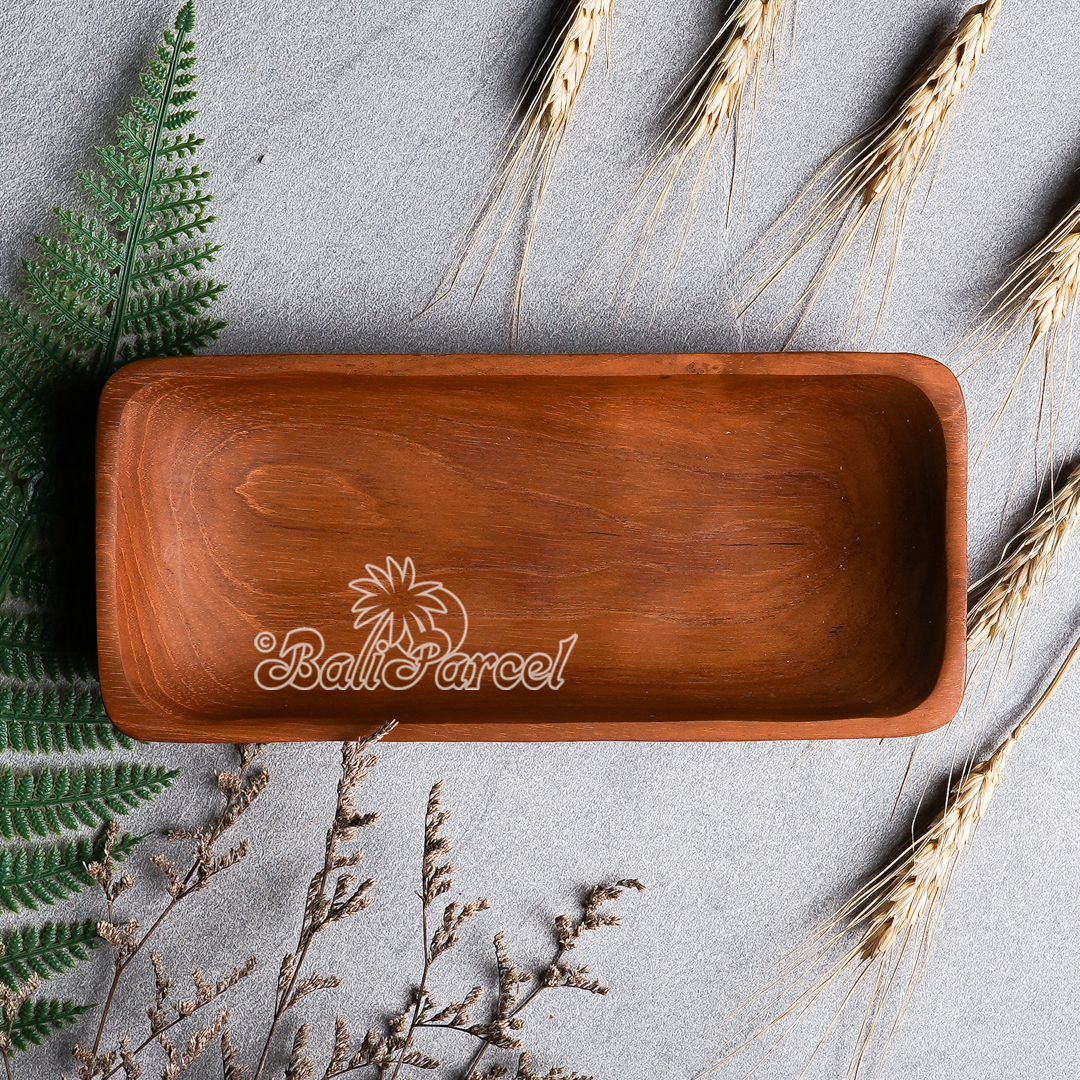 Wooden Plate, Hand Carved From Teak Wood, Finishing With Olive Oil.