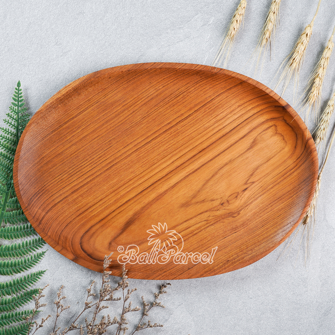 Wooden Plate, Hand Carved From Teak Wood, Finishing With Olive Oil.