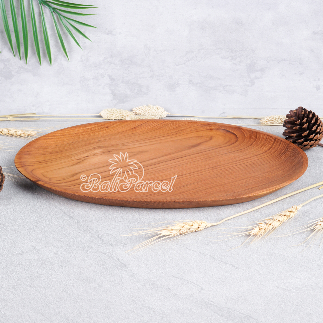 Wooden Plate, Hand Carved From Teak Wood, Finishing With Olive Oil.