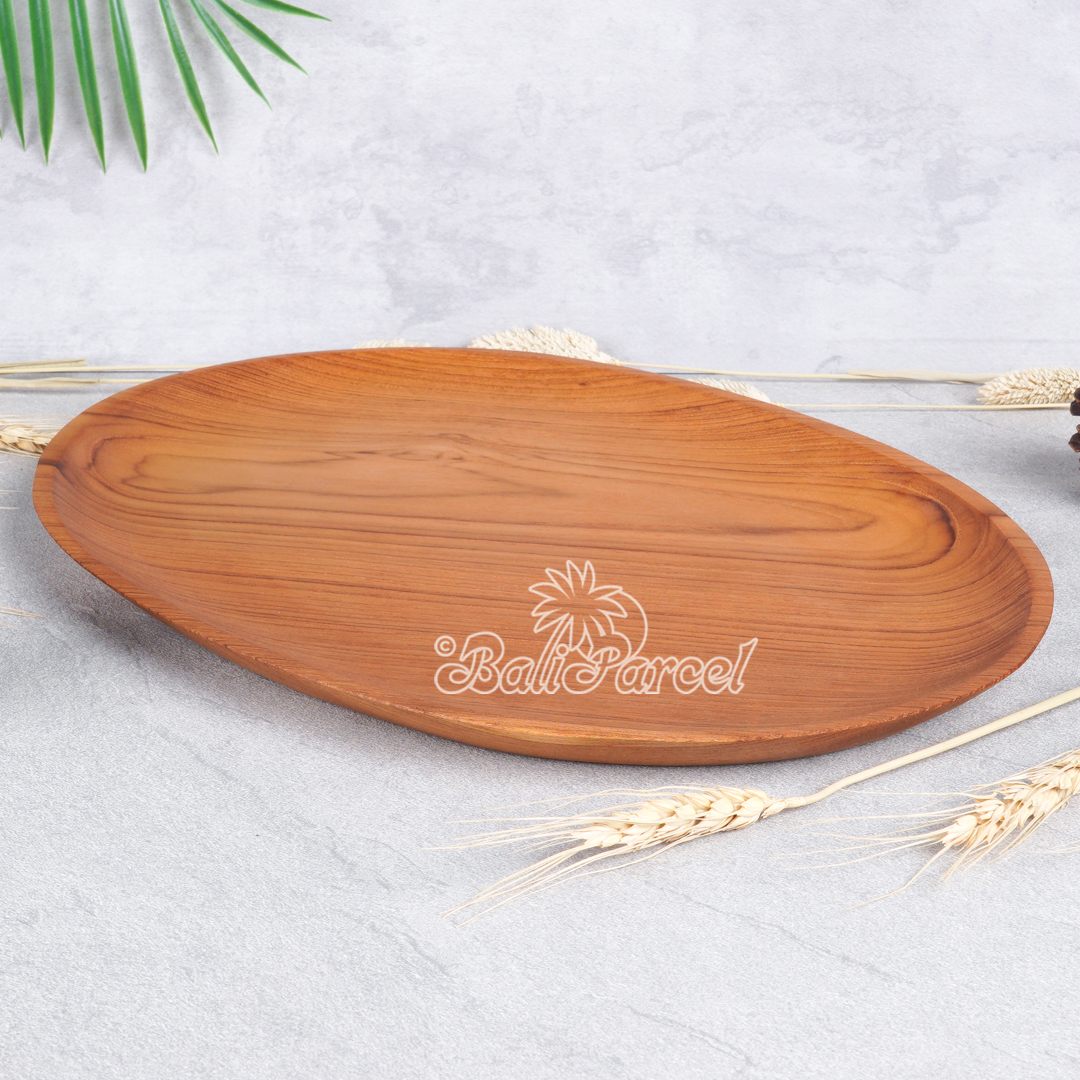 Wooden Plate, Hand Carved From Teak Wood, Finishing With Olive Oil.