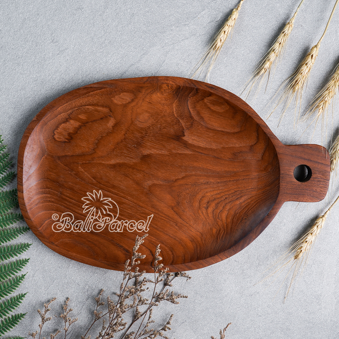 Wooden Plate, Hand Carved From Teak Wood, Finishing With Olive Oil.