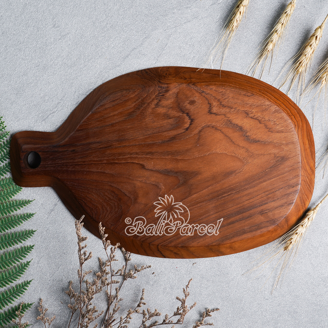 Wooden Plate, Hand Carved From Teak Wood, Finishing With Olive Oil.