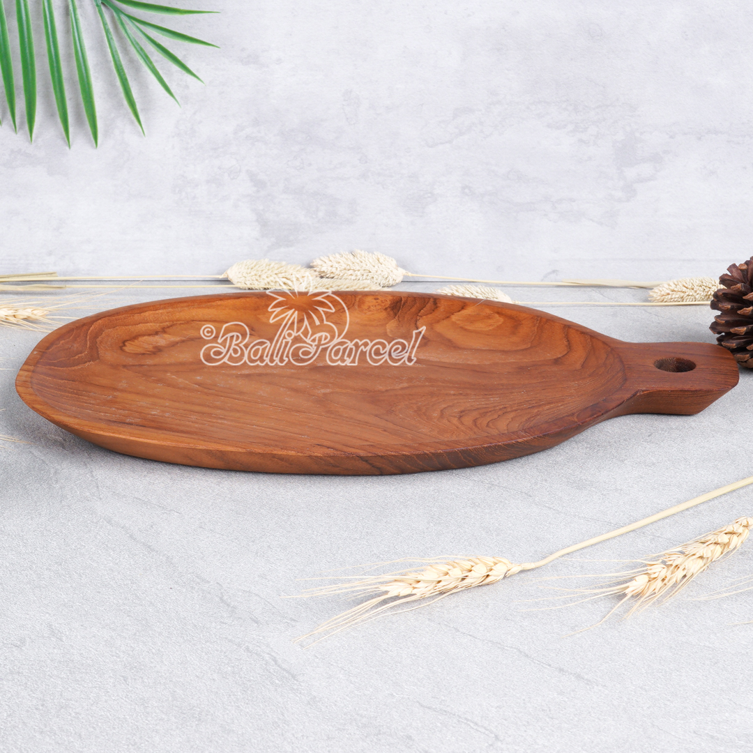 Wooden Plate, Hand Carved From Teak Wood, Finishing With Olive Oil.