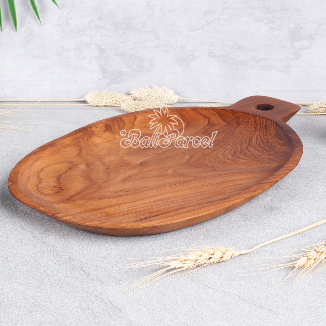 Wooden Plate, Hand Carved From Teak Wood, Finishing With Olive Oil.