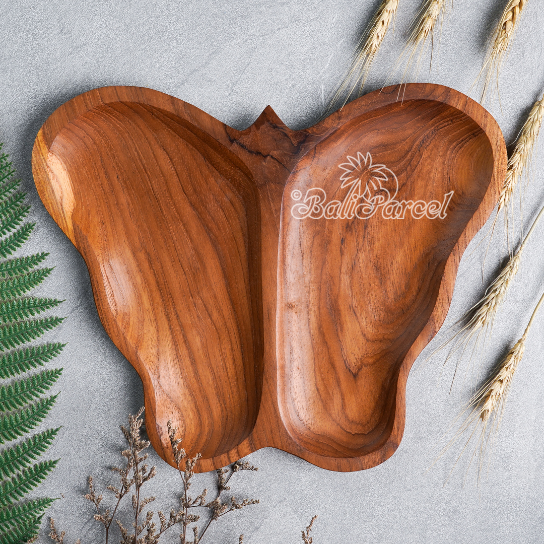 Wooden Plate, Hand Carved From Teak Wood, Finishing With Olive Oil.