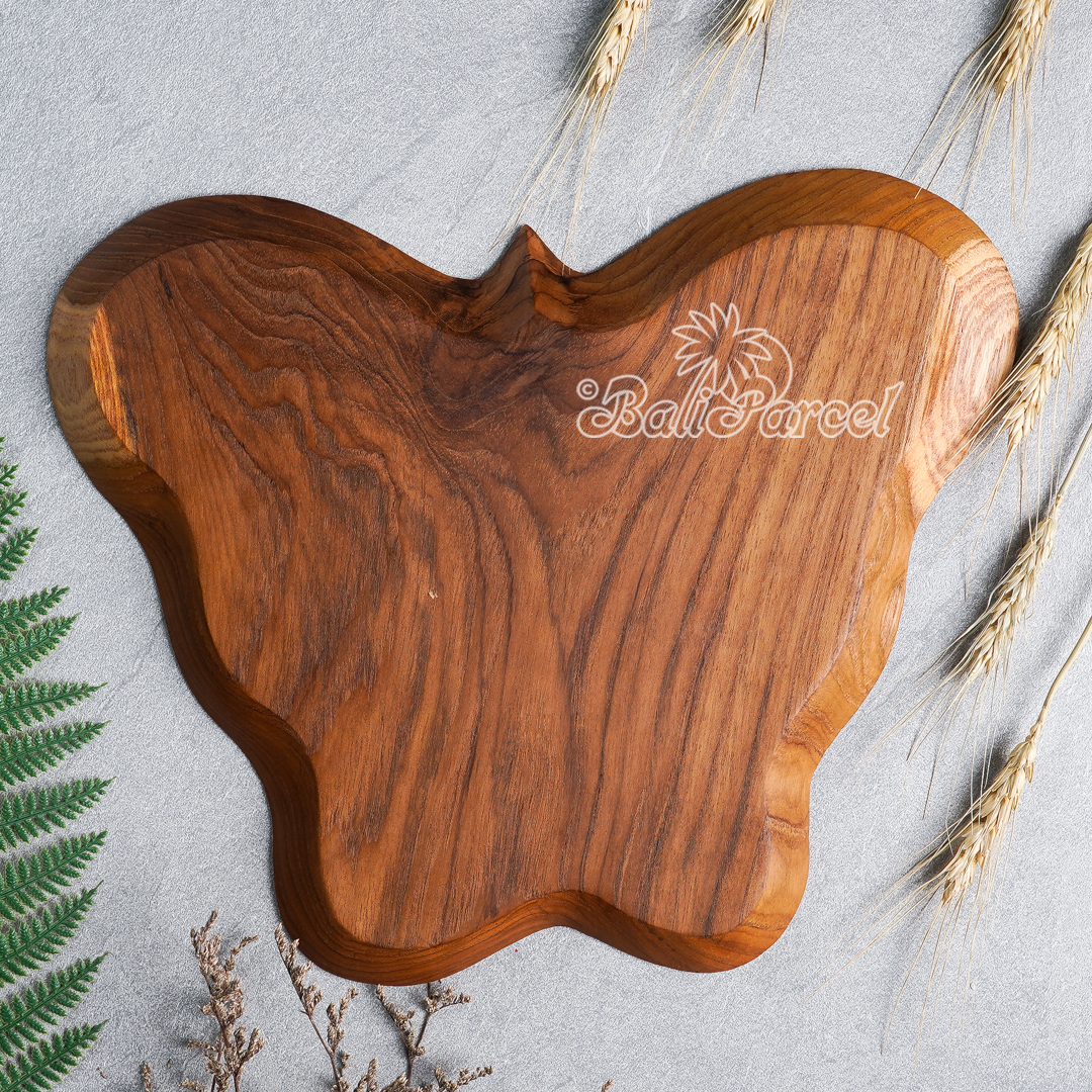 Wooden Plate, Hand Carved From Teak Wood, Finishing With Olive Oil.