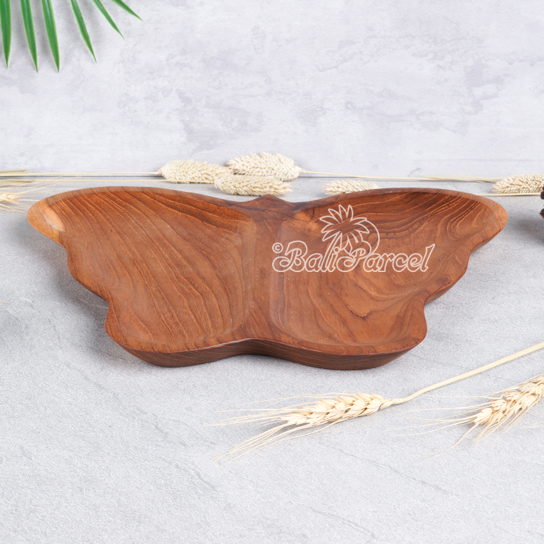 Wooden Plate, Hand Carved From Teak Wood, Finishing With Olive Oil.