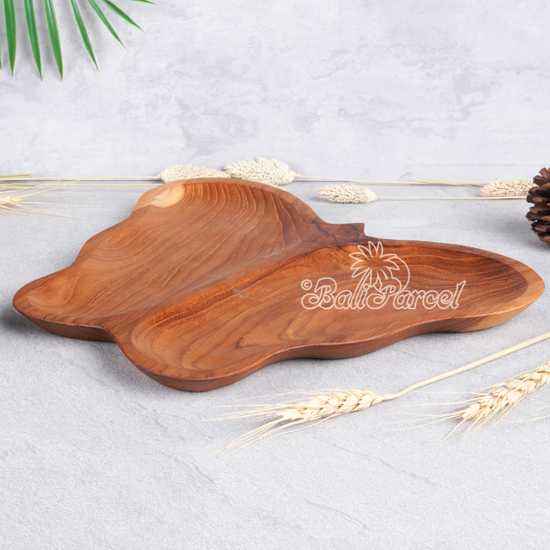 Wooden Plate, Hand Carved From Teak Wood, Finishing With Olive Oil.