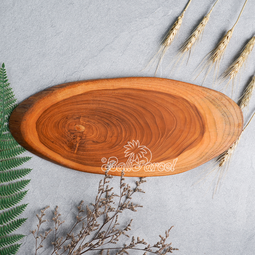 Wooden Plate, Hand Carved From Teak Wood, Finishing With Olive Oil.