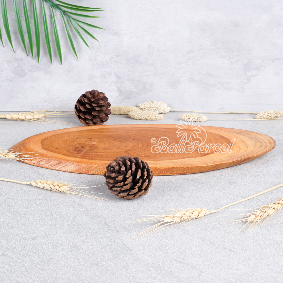 Wooden Plate, Hand Carved From Teak Wood, Finishing With Olive Oil.
