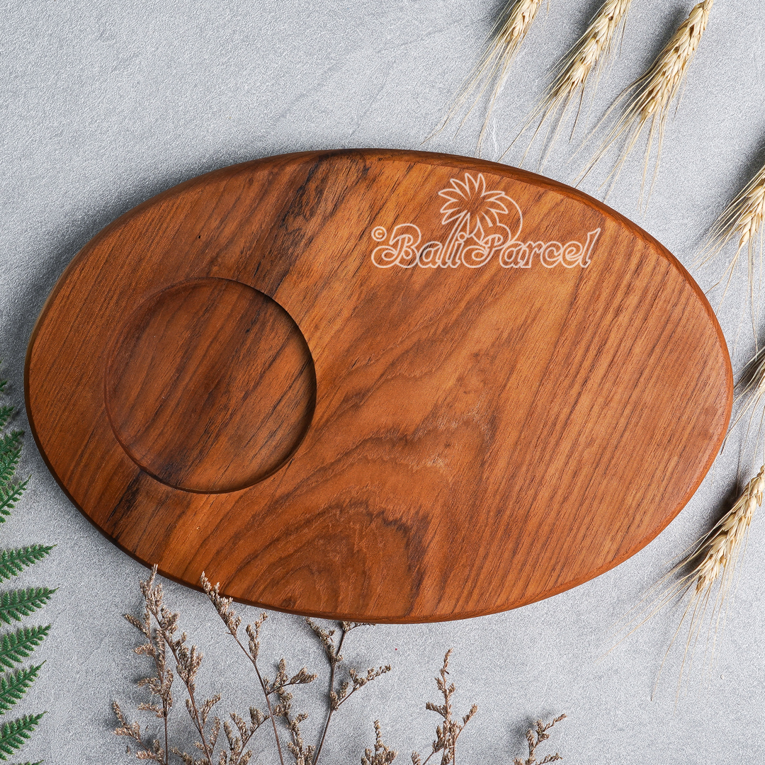 Wooden Plate, Hand Carved From Teak Wood, Finishing With Olive Oil.