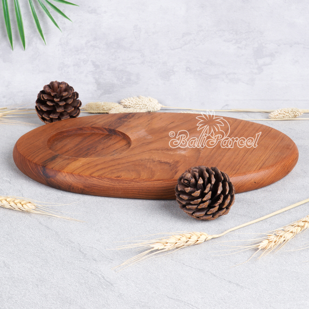 Wooden Plate, Hand Carved From Teak Wood, Finishing With Olive Oil.