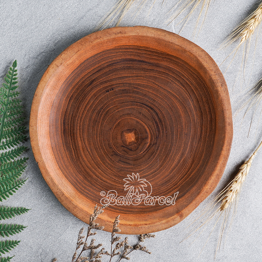 Wooden Plate, Hand Carved From Teak Wood, Finishing With Olive Oil.