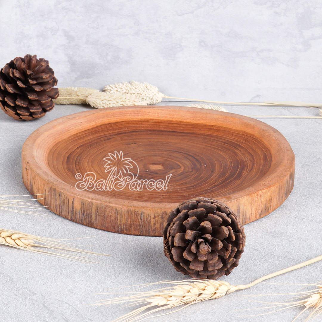 Wooden Plate, Hand Carved From Teak Wood, Finishing With Olive Oil.