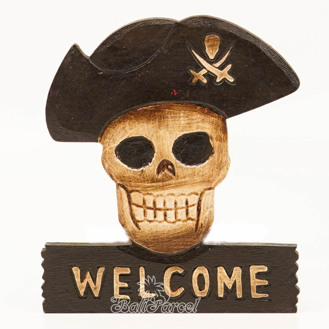Wallhanging Pirate Skull, Handmade From Albesia Wood
