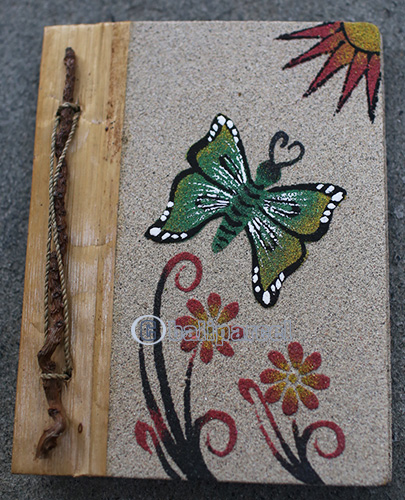 Photo Album, Handmade From Carton Decorated With Cinnamon Stick With White Sand