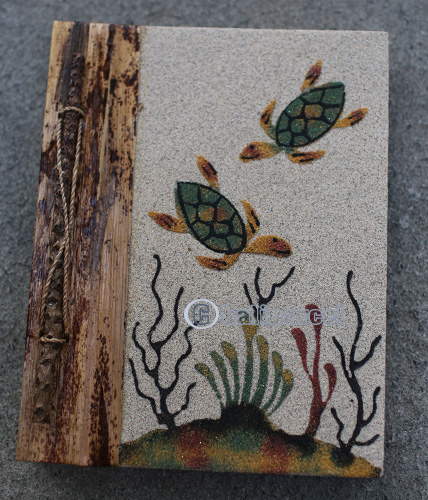 Photo Album, Handmade From Carton Decorated With Cinnamon Stick With White Sand