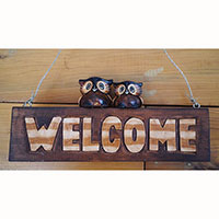 Wooden Wallhanging With Owl, Hand Carved From Albesia Wood