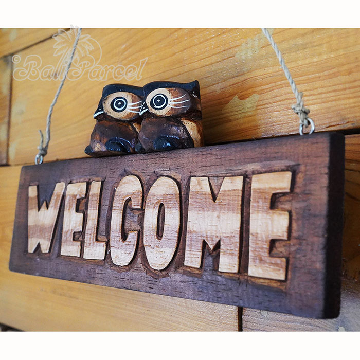 Wooden Wallhanging With Owl, Hand Carved From Albesia Wood