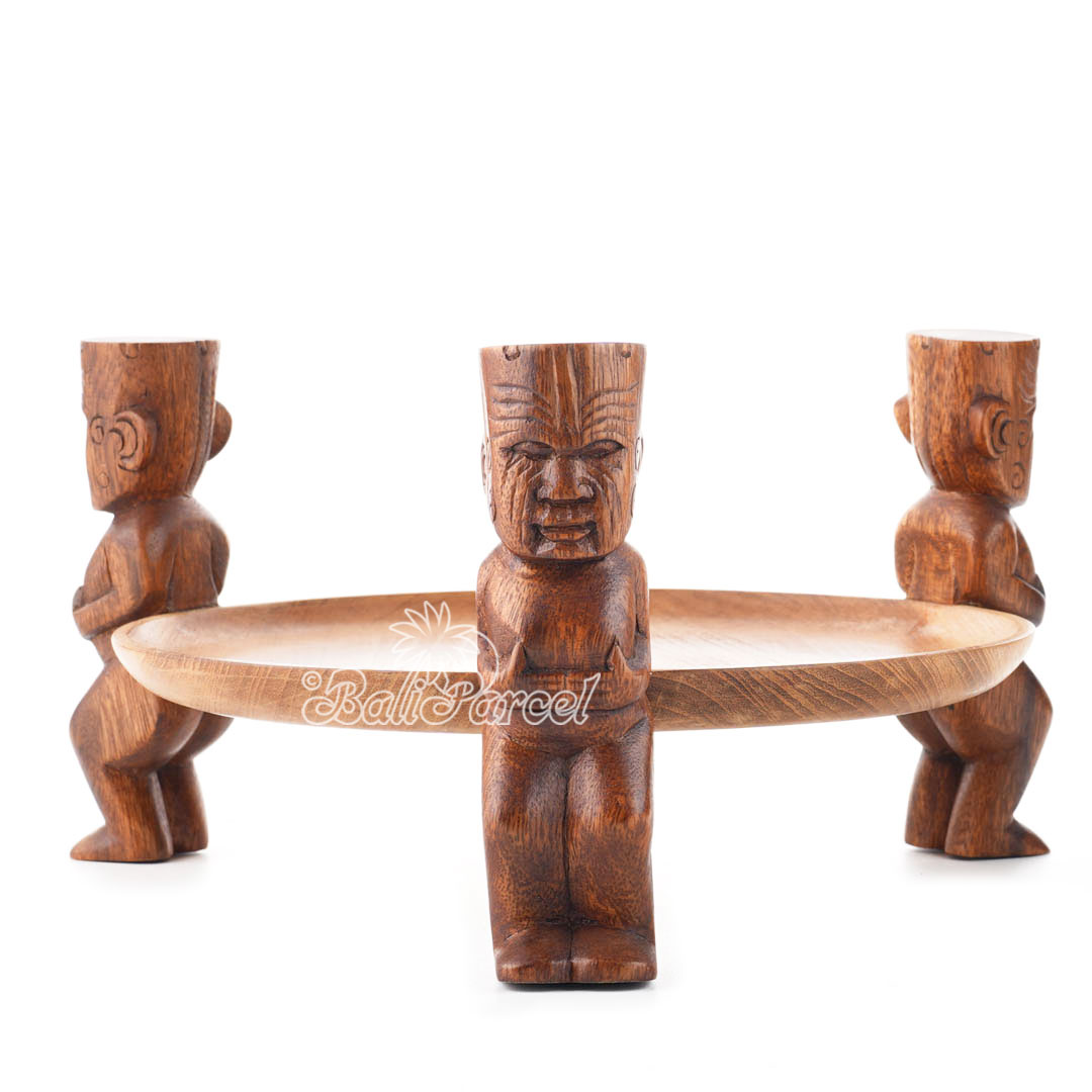 Wooden Tiki With Plate, Hand Made From Suar Wood
