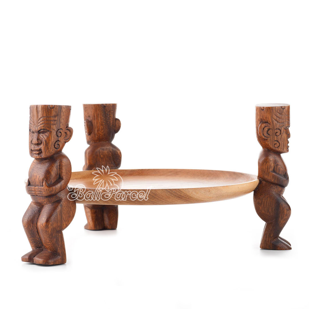 Wooden Tiki With Plate, Hand Made From Suar Wood