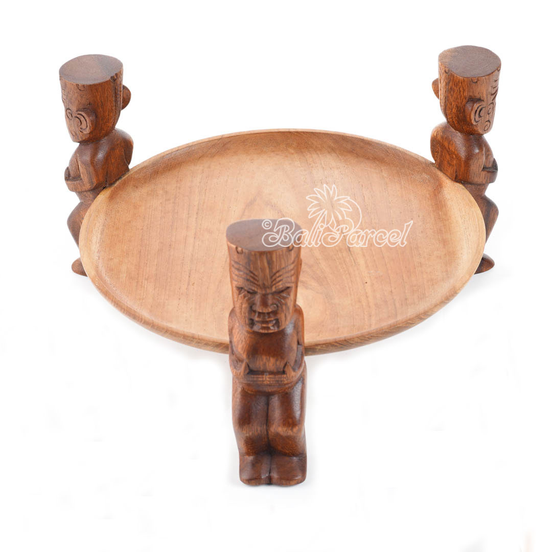 Wooden Tiki With Plate, Hand Made From Suar Wood