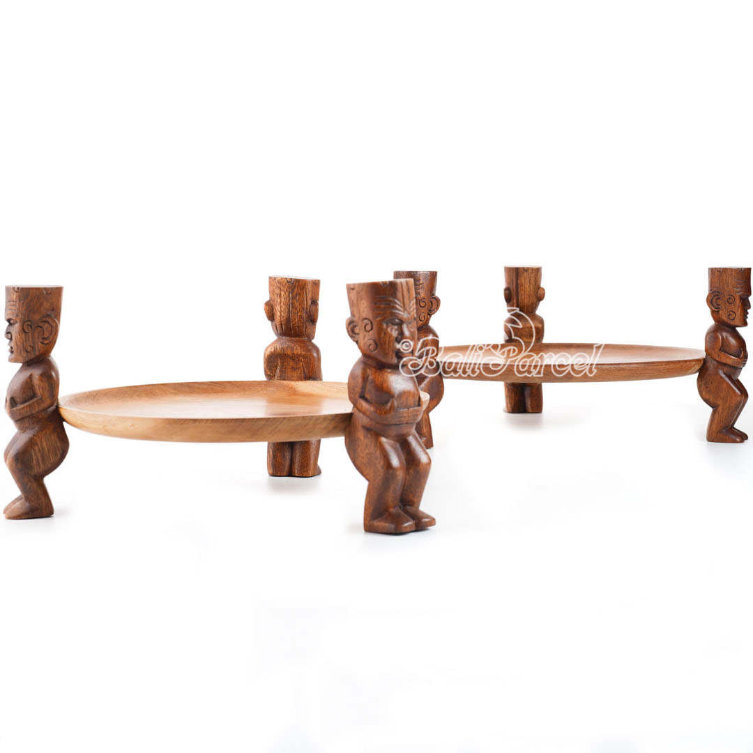 Wooden Tiki With Plate, Hand Made From Suar Wood