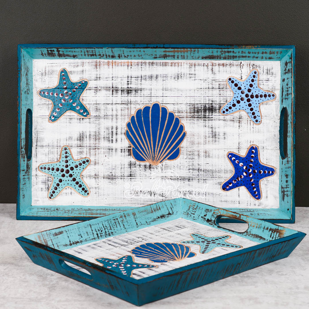 Wooden Tray With Painted Handmade From Albesia Wood