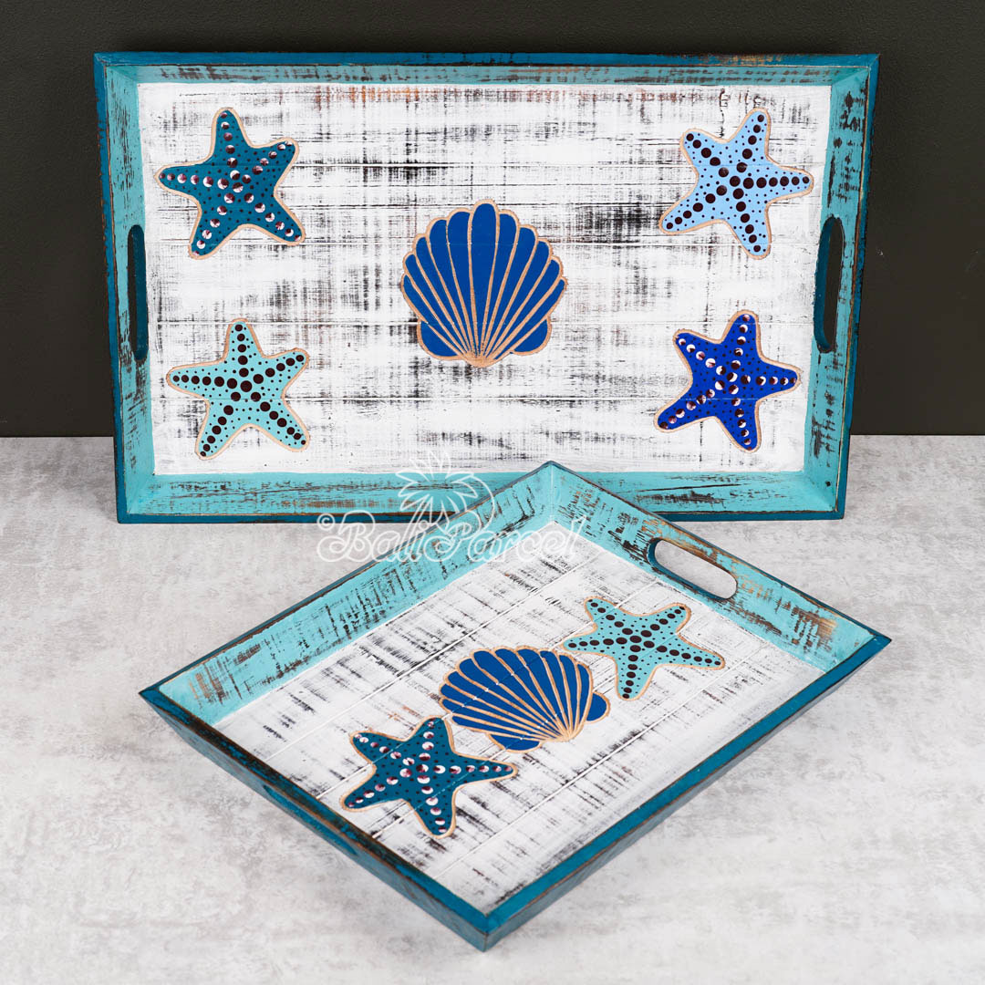 Wooden Tray With Painted Handmade From Albesia Wood