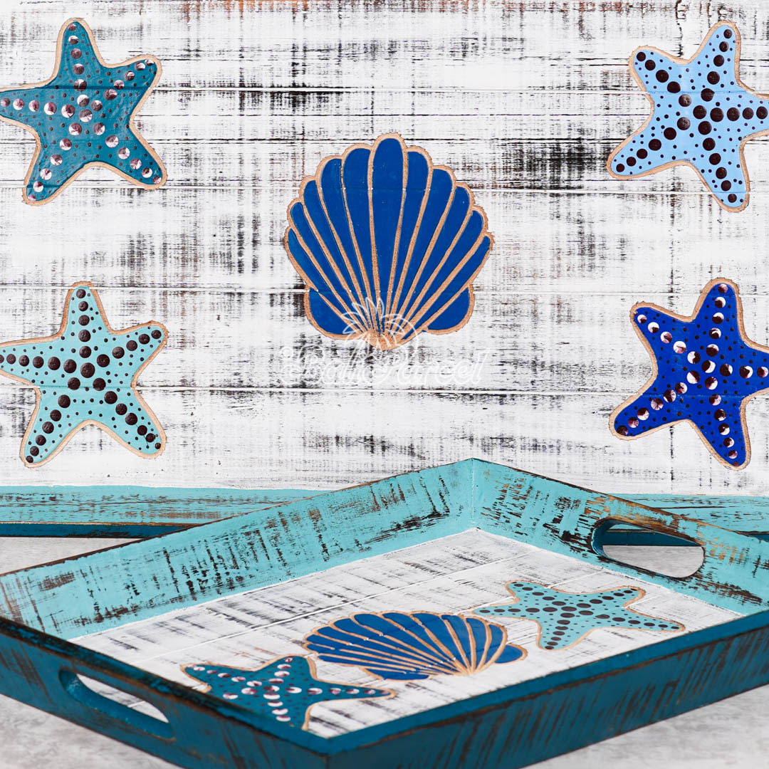 Wooden Tray With Painted Handmade From Albesia Wood