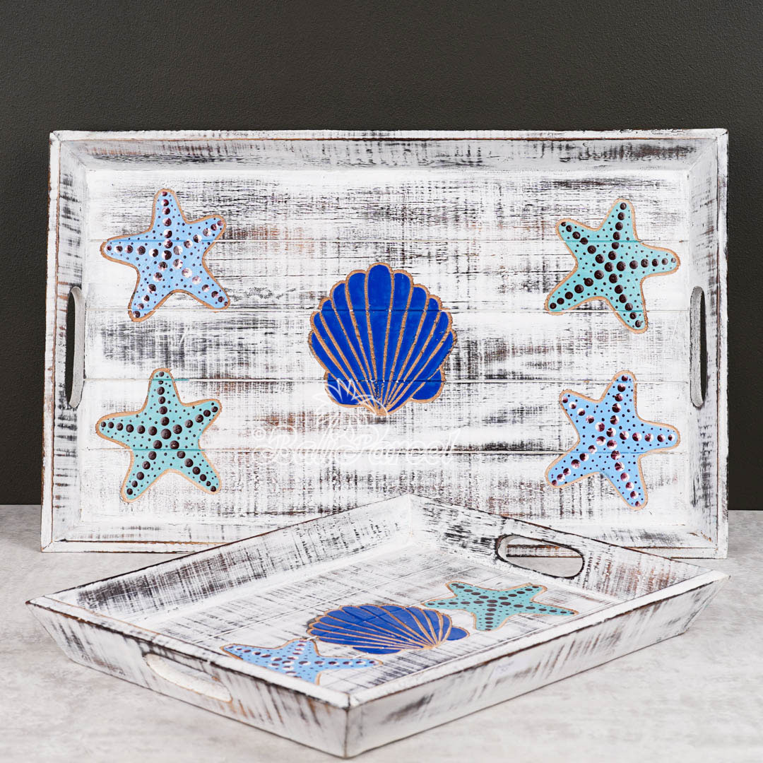 Wooden Tray With Painted Handmade From Albesia Wood