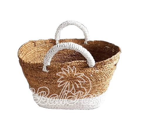 Beautiful Home Decoration Basket , Handmade With Synthetic String Inlaid With Water Hyacinth
