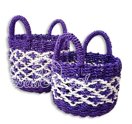 Beautiful Home Decoration Basket , Handmade With Synthetic String Inlaid With Water Hyacinth Set Of 2