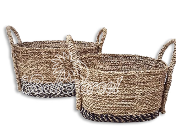 Beautiful Home Decoration Basket , Handmade With Synthetic String Inlaid With Water Hyacinth Set Of 2