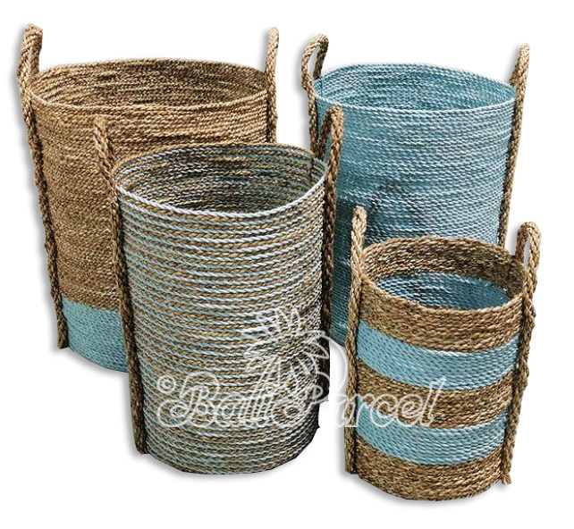 Beautiful Home Decoration Basket , Handmade With Synthetic String Inlaid With Water Hyacinth Set Of 4