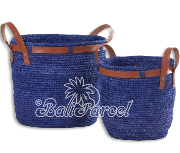 Beautiful Home Decoration Basket , Handmade With Synthetic String Inlaid With Water Hyacinth Set Of 2