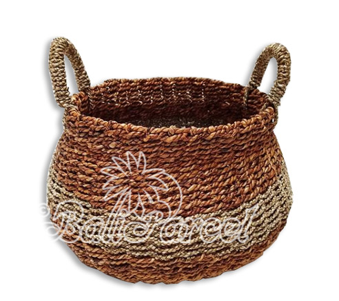 Beautiful Home Decoration Basket , Handmade With Synthetic String Inlaid With Water Hyacinth 