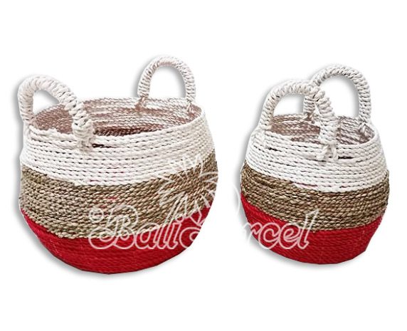 Beautiful Home Decoration Basket , Handmade With Synthetic String Inlaid With Water Hyacinth Set Of 2