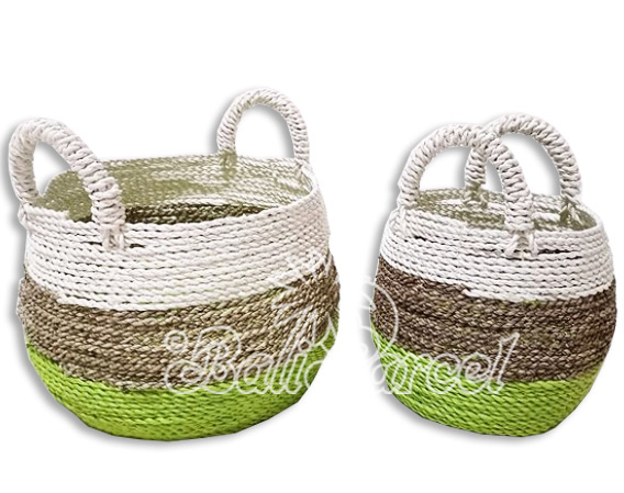 Beautiful Home Decoration Basket , Handmade With Synthetic String Inlaid With Water Hyacinth Set Of 2