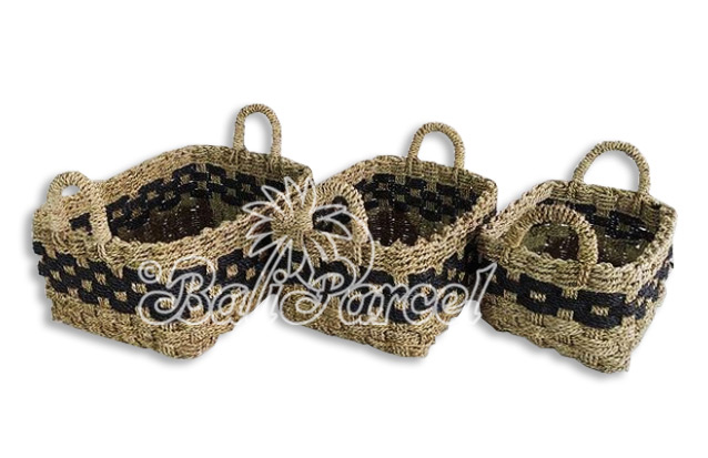 Beautiful Home Decoration Basket , Handmade With Synthetic String Inlaid With Water Hyacinth Set Of 3