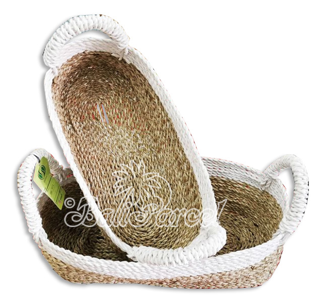 Beautiful Home Decoration Basket , Handmade With Synthetic String Inlaid With Water Hyacinth Set Of 2