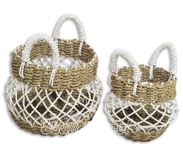 Beautiful Home Decoration Basket, Handmade With Synthetic String Inlaid With Water Hyacinth Set Of 2