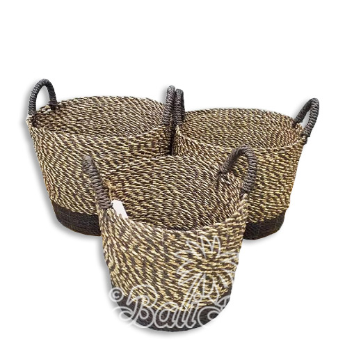 Beautiful Home Decoration Basket , Handmade With Synthetic String Inlaid With Water Hyacinth Set Of 4