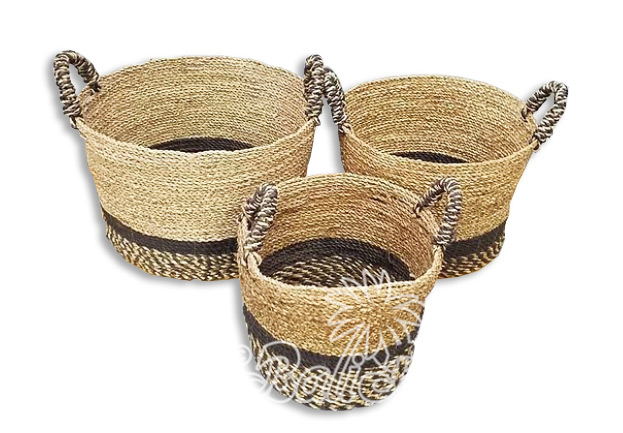 Beautiful Home Decoration Basket , Handmade With Synthetic String Inlaid With Water Hyacinth Set Of 4