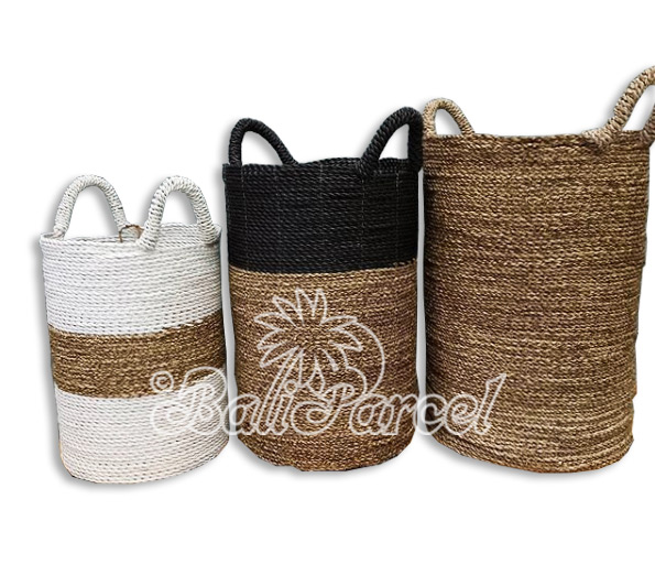 Beautiful Home Decoration Basket , Handmade With Synthetic String Inlaid With Water Hyacinth Set Of 3