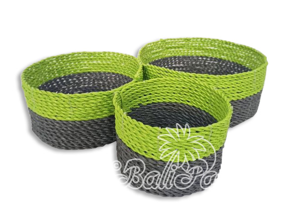 Beautiful Home Decoration Pot , Handmade With Synthetic String Inlaid With Water Hyacinth Set Of 3