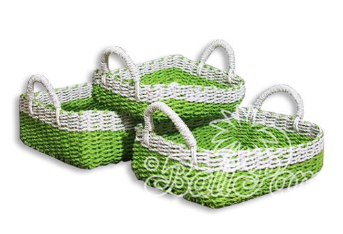 Beautiful Home Decoration Basket , Handmade With Synthetic String Inlaid With Water Hyacinth Set Of 3